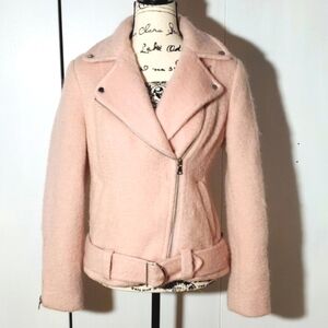 Express- Pink Moto Jacket Soft WOOL Neutral Warm Trendy Coat Mod Size XS